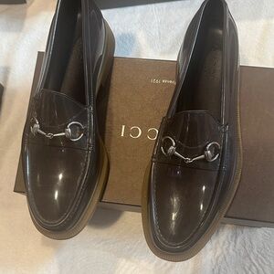 Gucci Men's Dark Brown Loafers with Silver Accents